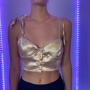 Super cute gold champagne cropped button up top